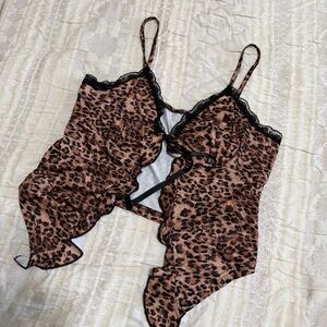 Leopard Print Lace Trim Teddy